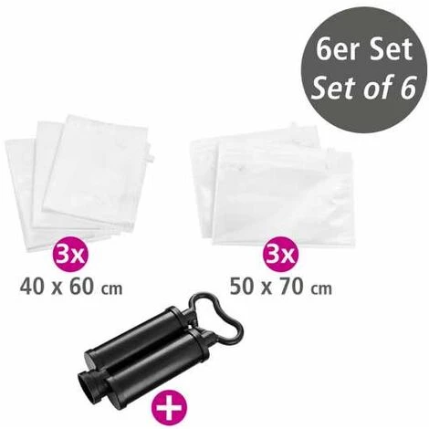 WENKO Housse De Rangement Sous Vide Spécial Valise, 75% D'économie De Place, Plastique, 3 Housses De 40x60 Cm, 2 Housses De 50x70 Cm Et Une Pompe, Transparent 5 WENKO Housse De Rangement Sous Vide Spécial Valise, 75% D'économie De Place, Plastique, 3 Housses De 40x60 Cm, 2 Housses De 50x70 Cm Et Une Pompe, Transparent – Image 3