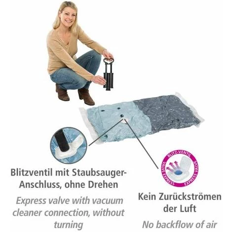WENKO Housse De Rangement Sous Vide Spécial Valise, 75% D'économie De Place, Plastique, 3 Housses De 40x60 Cm, 2 Housses De 50x70 Cm Et Une Pompe, Transparent 6 WENKO Housse De Rangement Sous Vide Spécial Valise, 75% D'économie De Place, Plastique, 3 Housses De 40x60 Cm, 2 Housses De 50x70 Cm Et Une Pompe, Transparent – Image 4