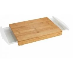 WENKO Planche à Decouper Avec 2 Récuperateurs Bina, Planche à Découper Bambou Avec 2 Compartiments Amovibles, Bambou, 40,5x4x25 Cm, Marron