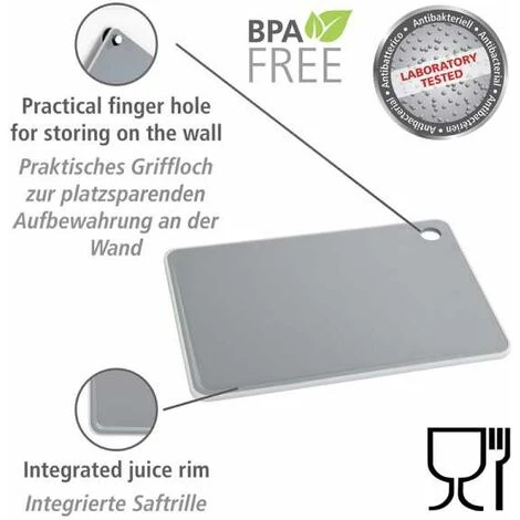 WENKO Planche à Découper Basic M, Planche à Découper Avec Surface Antibactérienne, Plastique, 29x20,5 Cm, Gris 4 WENKO Planche à Découper Basic M, Planche à Découper Avec Surface Antibactérienne, Plastique, 29x20,5 Cm, Gris – Image 2
