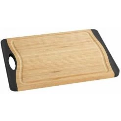 WENKO Planche à Découper Bois Bambou, Planche à Découper Avec Surface Antidérapante M+, Bambou, 33x23cm, Noir - Marron