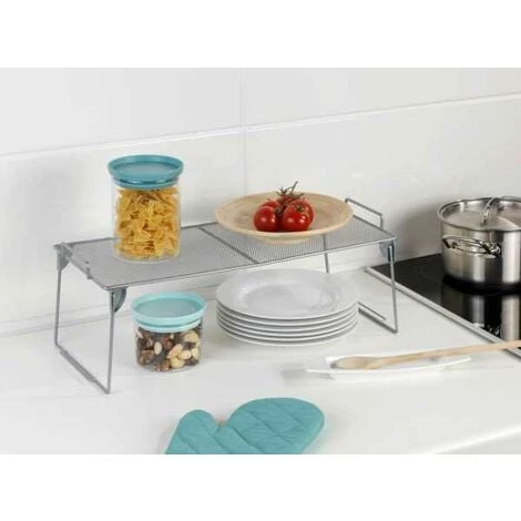 WENKO Demi Étagère De Cuisine Empilable Et Rétractable, Rangement Placard Cuisine Gain De Place, Métal, 45x20x15 Cm, Argent 4 WENKO Demi Étagère De Cuisine Empilable Et Rétractable, Rangement Placard Cuisine Gain De Place, Métal, 45x20x15 Cm, Argent – Image 2
