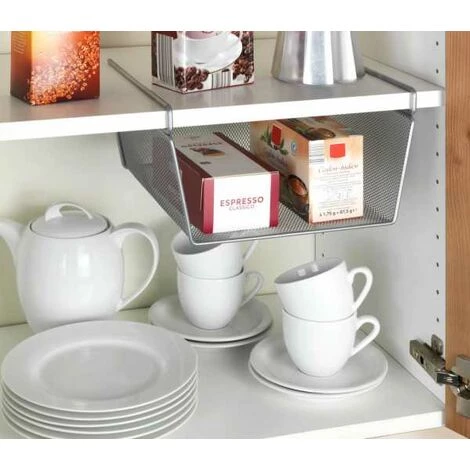 WENKO Panier De Rangement Suspendu M, Panier De Rangement Pour Suspendre à Une étagère Ou Placard, Métal, 27x5x28x15 Cm, Argent 4 WENKO Panier De Rangement Suspendu M, Panier De Rangement Pour Suspendre à Une étagère Ou Placard, Métal, 27x5x28x15 Cm, Argent – Image 2