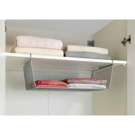 WENKO Panier De Rangement Suspendu L, Panier De Rangement Pour Suspendre à Une étagère Ou Placard, Métal, 49x18x28 Cm, Argent 5 WENKO Panier De Rangement Suspendu L, Panier De Rangement Pour Suspendre à Une étagère Ou Placard, Métal, 49x18x28 Cm, Argent – Image 3