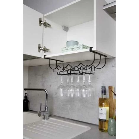 WENKO Porte Bouteille Et Porte Verre Suspendu, Range Verre Suspendu Avec Antidérapant Pour 4 Bouteilles Et 6 Verres De Vin Ou Coupes De Champagnes, Acier, 43x15,5x23 Cm, Noir 5 WENKO Porte Bouteille Et Porte Verre Suspendu, Range Verre Suspendu Avec Antidérapant Pour 4 Bouteilles Et 6 Verres De Vin Ou Coupes De Champagnes, Acier, 43x15,5x23 Cm, Noir – Image 3