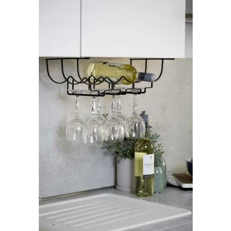WENKO Porte Bouteille Et Porte Verre Suspendu, Range Verre Suspendu Avec Antidérapant Pour 4 Bouteilles Et 6 Verres De Vin Ou Coupes De Champagnes, Acier, 43x15,5x23 Cm, Noir 6 WENKO Porte Bouteille Et Porte Verre Suspendu, Range Verre Suspendu Avec Antidérapant Pour 4 Bouteilles Et 6 Verres De Vin Ou Coupes De Champagnes, Acier, 43x15,5x23 Cm, Noir – Image 4