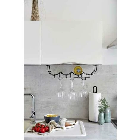 WENKO Porte Bouteille Et Porte Verre Suspendu, Range Verre Suspendu Avec Antidérapant Pour 4 Bouteilles Et 6 Verres De Vin Ou Coupes De Champagnes, Acier, 43x15,5x23 Cm, Noir 7 WENKO Porte Bouteille Et Porte Verre Suspendu, Range Verre Suspendu Avec Antidérapant Pour 4 Bouteilles Et 6 Verres De Vin Ou Coupes De Champagnes, Acier, 43x15,5x23 Cm, Noir – Image 5