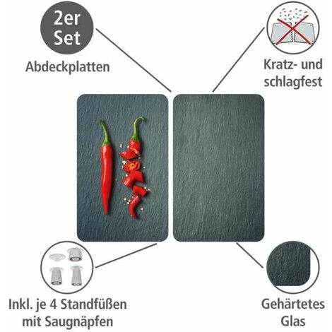 WENKO Protection Plaque De Cuisson, Couvre Plaque De Cuisson En Verre "Cayenne", Lot De 2, Verre Trempé, 30x52 Cm, Multicolore 4 WENKO Protection Plaque De Cuisson, Couvre Plaque De Cuisson En Verre "Cayenne", Lot De 2, Verre Trempé, 30x52 Cm, Multicolore – Image 2