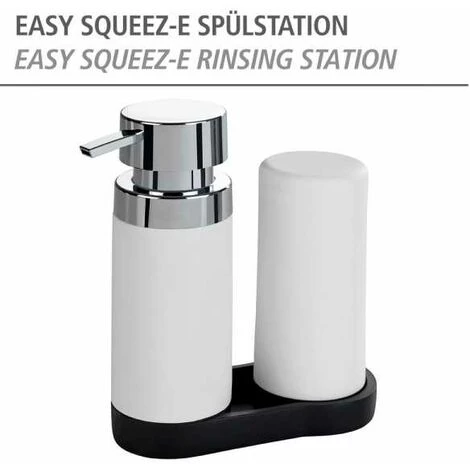 WENKO Station De Lavage Easy-Squeeze, Distributeur Liquide Vaisselle Et Distributeur Savon Liquide, Capacité 250 Ml, Plastique - Silicone, 15x18x7 Cm, Blanc 4 WENKO Station De Lavage Easy-Squeeze, Distributeur Liquide Vaisselle Et Distributeur Savon Liquide, Capacité 250 Ml, Plastique - Silicone, 15x18x7 Cm, Blanc – Image 2