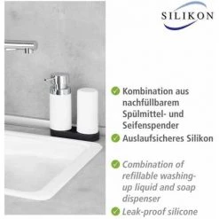 WENKO Station De Lavage Easy-Squeeze, Distributeur Liquide Vaisselle Et Distributeur Savon Liquide, Capacité 250 Ml, Plastique - Silicone, 15x18x7 Cm, Blanc 9 WENKO Station De Lavage Easy-Squeeze, Distributeur Liquide Vaisselle Et Distributeur Savon Liquide, Capacité 250 Ml, Plastique - Silicone, 15x18x7 Cm, Blanc -WENKO Soldes 16527885 3
