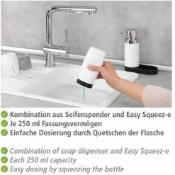 WENKO Station De Lavage Easy-Squeeze, Distributeur Liquide Vaisselle Et Distributeur Savon Liquide, Capacité 250 Ml, Plastique - Silicone, 15x18x7 Cm, Blanc 10 WENKO Station De Lavage Easy-Squeeze, Distributeur Liquide Vaisselle Et Distributeur Savon Liquide, Capacité 250 Ml, Plastique - Silicone, 15x18x7 Cm, Blanc -WENKO Soldes 16527885 4