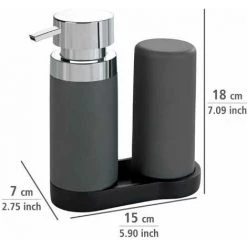 WENKO Station De Lavage Easy-Squeeze, Distributeur Liquide Vaisselle Et Distributeur Savon Liquide, Capacité 250 Ml, Plastique - Silicone, 15x18x7 Cm, Gris -WENKO Soldes 16527890 5