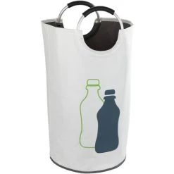 WENKO Collecteur De Bouteille Jumbo, Panier Poubelle Verre Avec Poignée Pour Le Transport, Capacité 69L, Polyester - Aluminium, 38 X 72 Cm, Multicolore