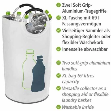 WENKO Collecteur De Bouteille Jumbo, Panier Poubelle Verre Avec Poignée Pour Le Transport, Capacité 69L, Polyester - Aluminium, 38 X 72 Cm, Multicolore 6 WENKO Collecteur De Bouteille Jumbo, Panier Poubelle Verre Avec Poignée Pour Le Transport, Capacité 69L, Polyester - Aluminium, 38 X 72 Cm, Multicolore – Image 4