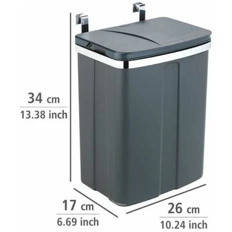 WENKO Poubelle De Porte, Poubelle à Suspendre Sur Les Portes De Tiroirs Et De Placard, Pour La Salle De Bain Et La Cuisine, Fixation Sans Perçage, Capacité 12L, Plastique - Acier, 26x34x17 Cm, Gris 6 WENKO Poubelle De Porte, Poubelle à Suspendre Sur Les Portes De Tiroirs Et De Placard, Pour La Salle De Bain Et La Cuisine, Fixation Sans Perçage, Capacité 12L, Plastique - Acier, 26x34x17 Cm, Gris – Image 4
