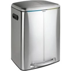 WENKO Poubelle Cuisine Double Primo, Poubelle Tri Sélectif, Poubelle à Pédale Avec Deux Compartiments, Frein De Chute "easy Close", 2x20L, Acier Inox, 45x60x42 Cm, Mat