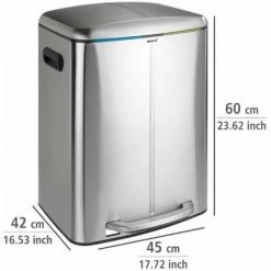 WENKO Poubelle Cuisine Double Primo, Poubelle Tri Sélectif, Poubelle à Pédale Avec Deux Compartiments, Frein De Chute "easy Close", 2x20L, Acier Inox, 45x60x42 Cm, Mat -WENKO Soldes 16527943 5