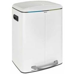 WENKO Poubelle Cuisine Double Primo, Poubelle Tri Sélectif, Poubelle à Pédale Avec Deux Compartiments, Frein De Chute "easy Close", 2x20L, Acier Inox, 45x60x42 Cm, Blanc