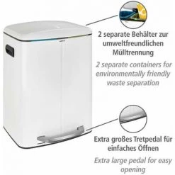WENKO Poubelle Cuisine Double Primo, Poubelle Tri Sélectif, Poubelle à Pédale Avec Deux Compartiments, Frein De Chute "easy Close", 2x20L, Acier Inox, 45x60x42 Cm, Blanc 8 WENKO Poubelle Cuisine Double Primo, Poubelle Tri Sélectif, Poubelle à Pédale Avec Deux Compartiments, Frein De Chute "easy Close", 2x20L, Acier Inox, 45x60x42 Cm, Blanc -WENKO Soldes 16527947 3