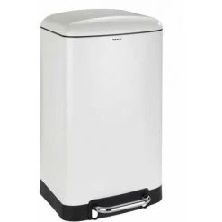 WENKO Poubelle 30L Studio, Poubelle Cuisine à Pédale Avec Frein De Chute "Easy Close", Acier - Plastique, 34x61x32,5 Cm, Blanc - Noir