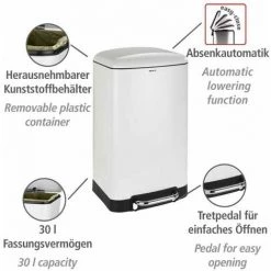WENKO Poubelle 30L Studio, Poubelle Cuisine à Pédale Avec Frein De Chute "Easy Close", Acier - Plastique, 34x61x32,5 Cm, Blanc - Noir 8 WENKO Poubelle 30L Studio, Poubelle Cuisine à Pédale Avec Frein De Chute "Easy Close", Acier - Plastique, 34x61x32,5 Cm, Blanc - Noir -WENKO Soldes 16527950 2