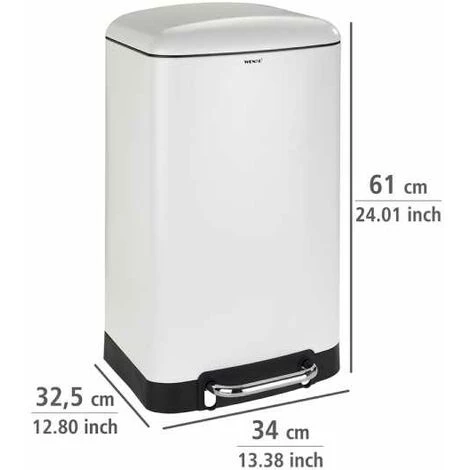 WENKO Poubelle 30L Studio, Poubelle Cuisine à Pédale Avec Frein De Chute "Easy Close", Acier - Plastique, 34x61x32,5 Cm, Blanc - Noir 6 WENKO Poubelle 30L Studio, Poubelle Cuisine à Pédale Avec Frein De Chute "Easy Close", Acier - Plastique, 34x61x32,5 Cm, Blanc - Noir – Image 4