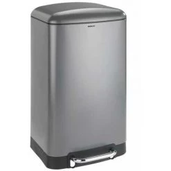 WENKO Poubelle 30L Studio, Poubelle Cuisine à Pédale Avec Frein De Chute "Easy Close", Acier - Plastique, 34x61x32,5 Cm, Gris - Noir