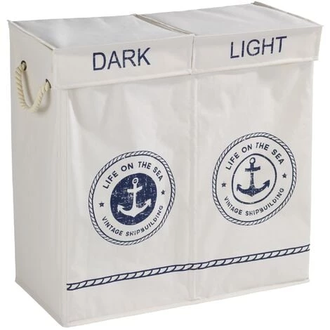 WENKO Panier à Linge Duo Sylt, Panier à Linge 2 Compartiments, Capacité 108L, Polyester, 60x60x30 Cm, Beige 3 WENKO Panier à Linge Duo Sylt, Panier à Linge 2 Compartiments, Capacité 108L, Polyester, 60x60x30 Cm, Beige