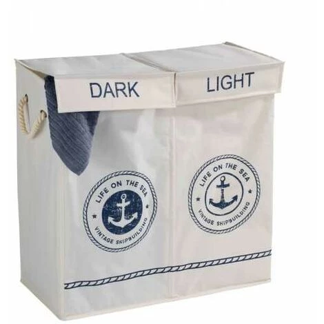 WENKO Panier à Linge Duo Sylt, Panier à Linge 2 Compartiments, Capacité 108L, Polyester, 60x60x30 Cm, Beige 4 WENKO Panier à Linge Duo Sylt, Panier à Linge 2 Compartiments, Capacité 108L, Polyester, 60x60x30 Cm, Beige – Image 2