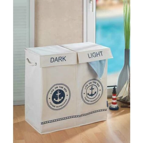 WENKO Panier à Linge Duo Sylt, Panier à Linge 2 Compartiments, Capacité 108L, Polyester, 60x60x30 Cm, Beige 5 WENKO Panier à Linge Duo Sylt, Panier à Linge 2 Compartiments, Capacité 108L, Polyester, 60x60x30 Cm, Beige – Image 3