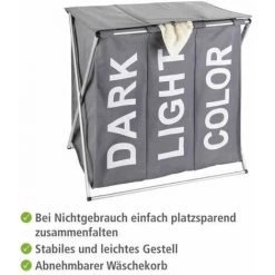 WENKO Panier à Linge 3 Compartiments Trio Top, Panier Linge Sale Avec Compartiment, Inscription Design, Capacité 118L, Polyester - Alu, 57x57x38 Cm, Gris 9 WENKO Panier à Linge 3 Compartiments Trio Top, Panier Linge Sale Avec Compartiment, Inscription Design, Capacité 118L, Polyester - Alu, 57x57x38 Cm, Gris -WENKO Soldes 16527986 3