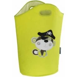 WENKO Panier à Linge Enfant Anton, Corbeille A Linge Enfant, Capacité 24L Avec Poignée De Transport, Polyester, 40x52x20 Cm, Vert