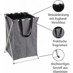 WENKO Panier à Linge Uno, Panier à Linge Sale Avec Poignée De Transport, Capacité 52L, Cadre Aluminium - Tissu Polyester, 35x57x38 Cm, Gris Chiné 8 WENKO Panier à Linge Uno, Panier à Linge Sale Avec Poignée De Transport, Capacité 52L, Cadre Aluminium - Tissu Polyester, 35x57x38 Cm, Gris Chiné -WENKO Soldes 16528018 2