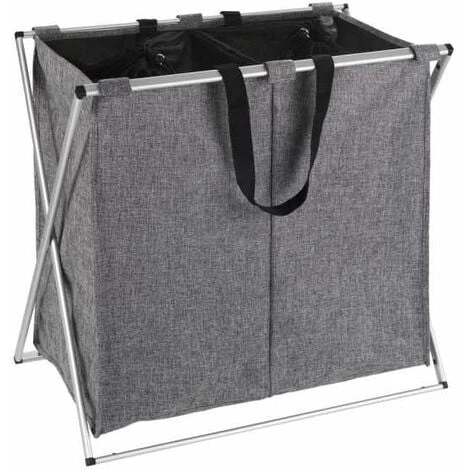 WENKO Panier à Linge Duo, Panier à Linge 2 Compartiments Avec Poignée De Transport, Capacité 120L, Cadre Aluminium - Tissu Polyester, 59x57x38, Gris Chiné 3 WENKO Panier à Linge Duo, Panier à Linge 2 Compartiments Avec Poignée De Transport, Capacité 120L, Cadre Aluminium - Tissu Polyester, 59x57x38, Gris Chiné