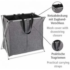 WENKO Panier à Linge Duo, Panier à Linge 2 Compartiments Avec Poignée De Transport, Capacité 120L, Cadre Aluminium - Tissu Polyester, 59x57x38, Gris Chiné 8 WENKO Panier à Linge Duo, Panier à Linge 2 Compartiments Avec Poignée De Transport, Capacité 120L, Cadre Aluminium - Tissu Polyester, 59x57x38, Gris Chiné -WENKO Soldes 16528023 2