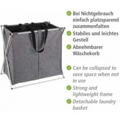 WENKO Panier à Linge Duo, Panier à Linge 2 Compartiments Avec Poignée De Transport, Capacité 120L, Cadre Aluminium - Tissu Polyester, 59x57x38, Gris Chiné 10 WENKO Panier à Linge Duo, Panier à Linge 2 Compartiments Avec Poignée De Transport, Capacité 120L, Cadre Aluminium - Tissu Polyester, 59x57x38, Gris Chiné -WENKO Soldes 16528023 4