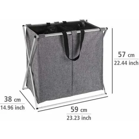 WENKO Panier à Linge Duo, Panier à Linge 2 Compartiments Avec Poignée De Transport, Capacité 120L, Cadre Aluminium - Tissu Polyester, 59x57x38, Gris Chiné 7 WENKO Panier à Linge Duo, Panier à Linge 2 Compartiments Avec Poignée De Transport, Capacité 120L, Cadre Aluminium - Tissu Polyester, 59x57x38, Gris Chiné – Image 5