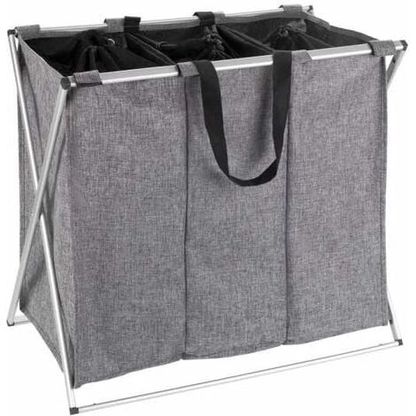 WENKO Panier à Linge Trio, Panier à Linge 3 Compartiments Avec Poignée De Transport, Capacité 130L, Cadre Aluminium - Tissu Polyester, 63x57x38, Gris Chiné 3 WENKO Panier à Linge Trio, Panier à Linge 3 Compartiments Avec Poignée De Transport, Capacité 130L, Cadre Aluminium - Tissu Polyester, 63x57x38, Gris Chiné