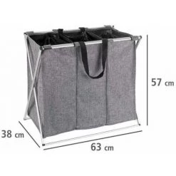 WENKO Panier à Linge Trio, Panier à Linge 3 Compartiments Avec Poignée De Transport, Capacité 130L, Cadre Aluminium - Tissu Polyester, 63x57x38, Gris Chiné 10 WENKO Panier à Linge Trio, Panier à Linge 3 Compartiments Avec Poignée De Transport, Capacité 130L, Cadre Aluminium - Tissu Polyester, 63x57x38, Gris Chiné -WENKO Soldes 16528028 4