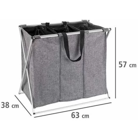 WENKO Panier à Linge Trio, Panier à Linge 3 Compartiments Avec Poignée De Transport, Capacité 130L, Cadre Aluminium - Tissu Polyester, 63x57x38, Gris Chiné 6 WENKO Panier à Linge Trio, Panier à Linge 3 Compartiments Avec Poignée De Transport, Capacité 130L, Cadre Aluminium - Tissu Polyester, 63x57x38, Gris Chiné – Image 4