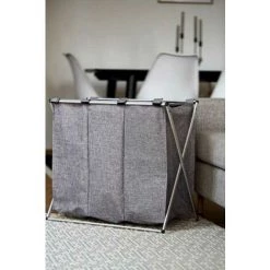 WENKO Panier à Linge Trio, Panier à Linge 3 Compartiments Avec Poignée De Transport, Capacité 130L, Cadre Aluminium - Tissu Polyester, 63x57x38, Gris Chiné 11 WENKO Panier à Linge Trio, Panier à Linge 3 Compartiments Avec Poignée De Transport, Capacité 130L, Cadre Aluminium - Tissu Polyester, 63x57x38, Gris Chiné -WENKO Soldes 16528028 5