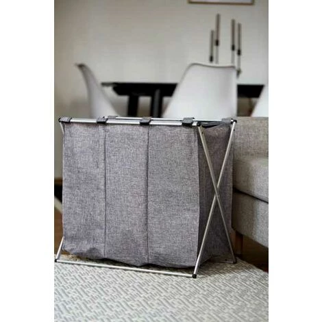 WENKO Panier à Linge Trio, Panier à Linge 3 Compartiments Avec Poignée De Transport, Capacité 130L, Cadre Aluminium - Tissu Polyester, 63x57x38, Gris Chiné 7 WENKO Panier à Linge Trio, Panier à Linge 3 Compartiments Avec Poignée De Transport, Capacité 130L, Cadre Aluminium - Tissu Polyester, 63x57x38, Gris Chiné – Image 5