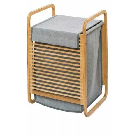 WENKO Panier à Linge Bahari, Coffre à Linge Design Avec Cadre En Bambou, Capacité 43L, Bambou - Polyester, 40x60x35 Cm, Marron - Gris 3 WENKO Panier à Linge Bahari, Coffre à Linge Design Avec Cadre En Bambou, Capacité 43L, Bambou - Polyester, 40x60x35 Cm, Marron - Gris
