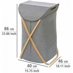 WENKO Panier à Linge Bahari, Panier à Linge Design Avec Cadre En Bambou, Capacité 79L, Bambou - Polyester, 40x68x46 Cm, Marron - Gris -WENKO Soldes 16528039 3