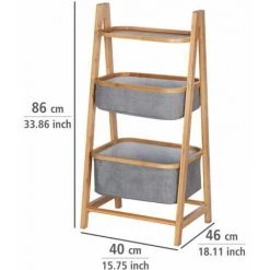 WENKO Étagère Bois Bambou Bahari, Rangement Salle De Bain Avec 2 Paniers Et Tablette Décorative, Bambou - Polyester, 44x91x34 Cm, Marron - Gris -WENKO Soldes 16528052 3