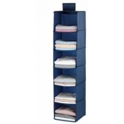 WENKO Rangement Penderie à Suspendre Business, Penderie Tissus Avec 6 Compartiments De Rangement à Suspendre Au Portant à Vêtement, Polypropylène, 30x120x30 Cm, Bleu