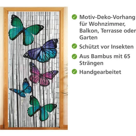 WENKO Rideau Bambou, Rideau De Porte, "papillon", Rideau Mouche, Bambou, 90x200 Cm, Multicolore 4 WENKO Rideau Bambou, Rideau De Porte, "papillon", Rideau Mouche, Bambou, 90x200 Cm, Multicolore – Image 2