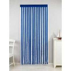 WENKO Rideau De Porte Bleu-blanc, Rideau De Porte Interieur, Fixation Sans Perçage, Facile D'entretien Et Lavable, Polyester, 90x200 Cm, Bleu - Blanc