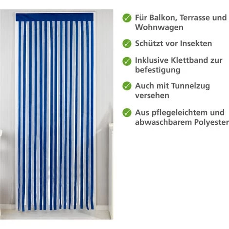 WENKO Rideau De Porte Bleu-blanc, Rideau De Porte Interieur, Fixation Sans Perçage, Facile D'entretien Et Lavable, Polyester, 90x200 Cm, Bleu - Blanc 4 WENKO Rideau De Porte Bleu-blanc, Rideau De Porte Interieur, Fixation Sans Perçage, Facile D'entretien Et Lavable, Polyester, 90x200 Cm, Bleu - Blanc – Image 2