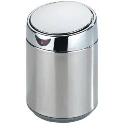 WENKO Mini Poubelle De Table Senso, Petite Poubelle Avec Capteur Infrarouge, Ouverture Automatique Sans Contact, Capacité 0,8L, Acier Inox - Intérieur Plastique, 12,5x18,x12,5 Cm, Chromé